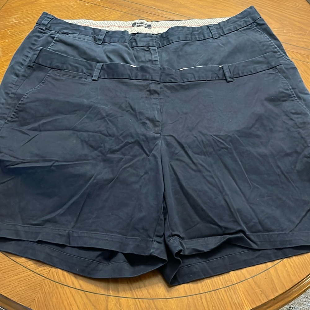 2 pairs lands’ end navy blue flat front stretch cotton shorts size 24w 7” inseam